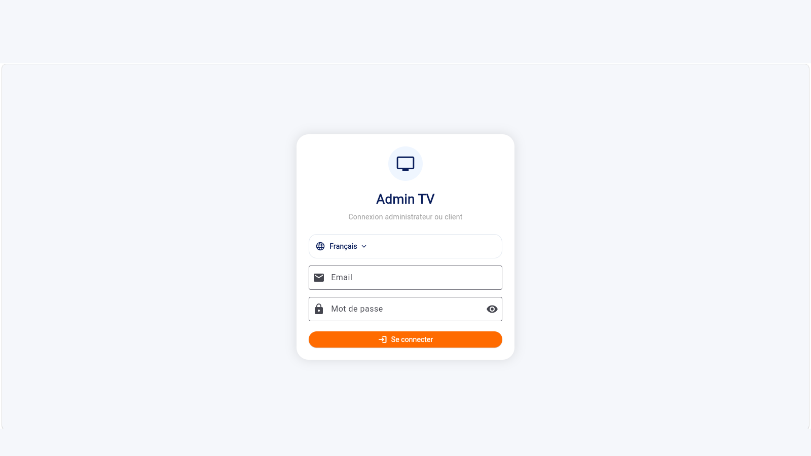 Interface Admin TV - page de connexion